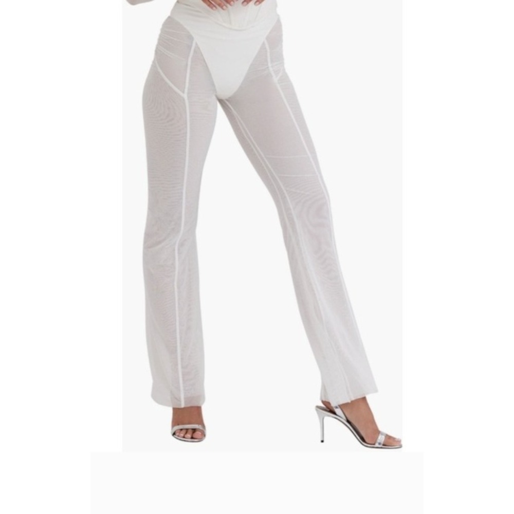 House of CB London Pants Size X-Small White Sheer Wide‎ Leg High Rise